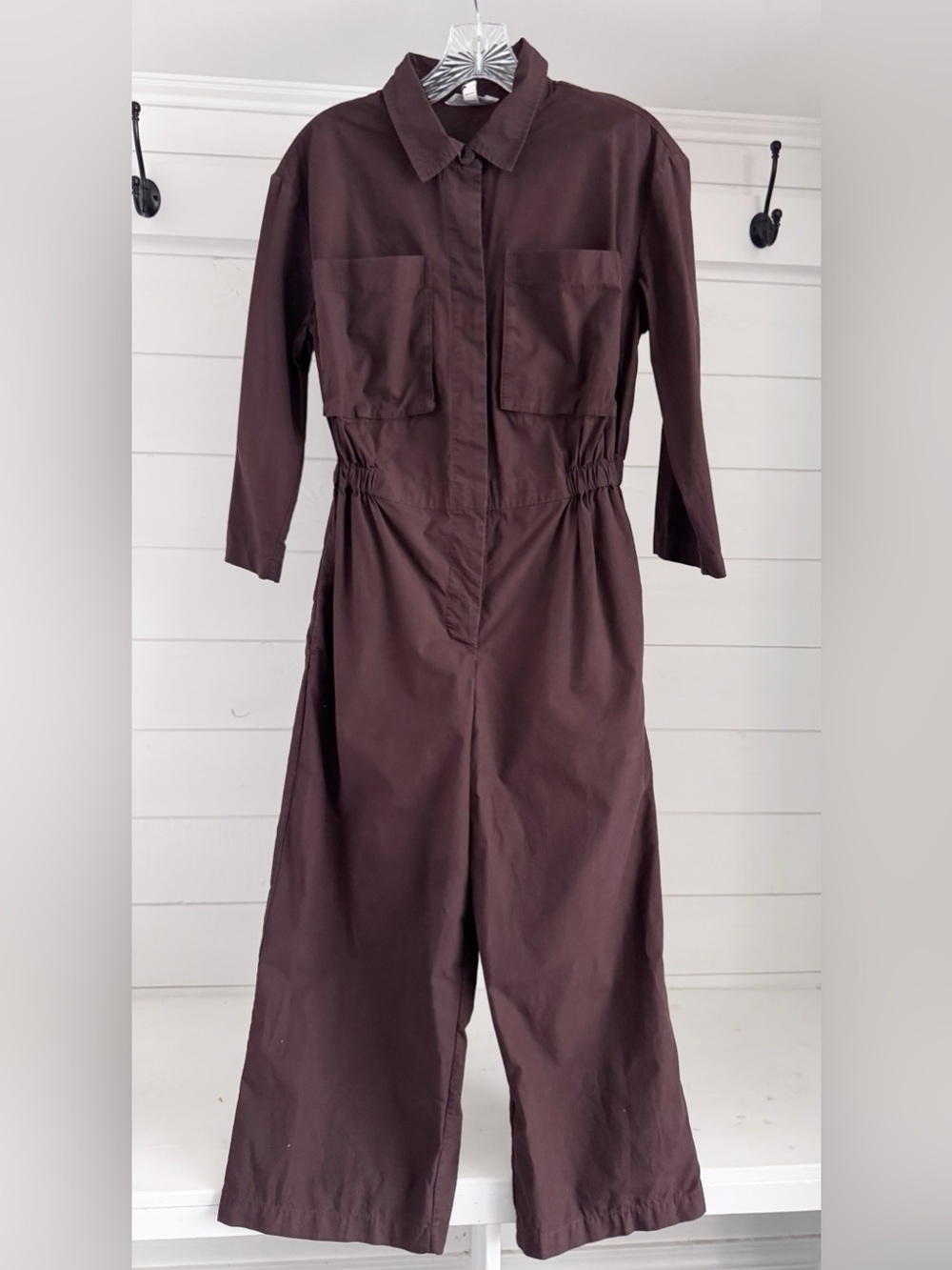 Banana Republic Cropped Utility Jumpsuit in Deep Brown poplin